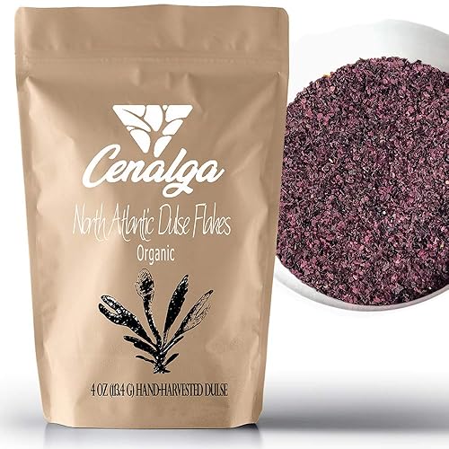 CENALGA Organic Dulse Flakes - We avoid Plastic 4 oz 1134 g Pouch - Gulf of Maine Seaweed - Vegan - Perfect for Paleo Diet - non-GMO - Fat-Free -