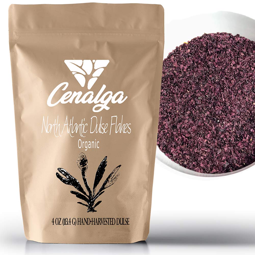 CENALGA Organic Dulse Flakes - We avoid Plastic 4 oz / 113.4 g Pouch - Gulf of Maine Seaweed - Vegan - Perfect for Paleo Diet - non-GMO - Fat-Free - Gluten-Free - Pareve