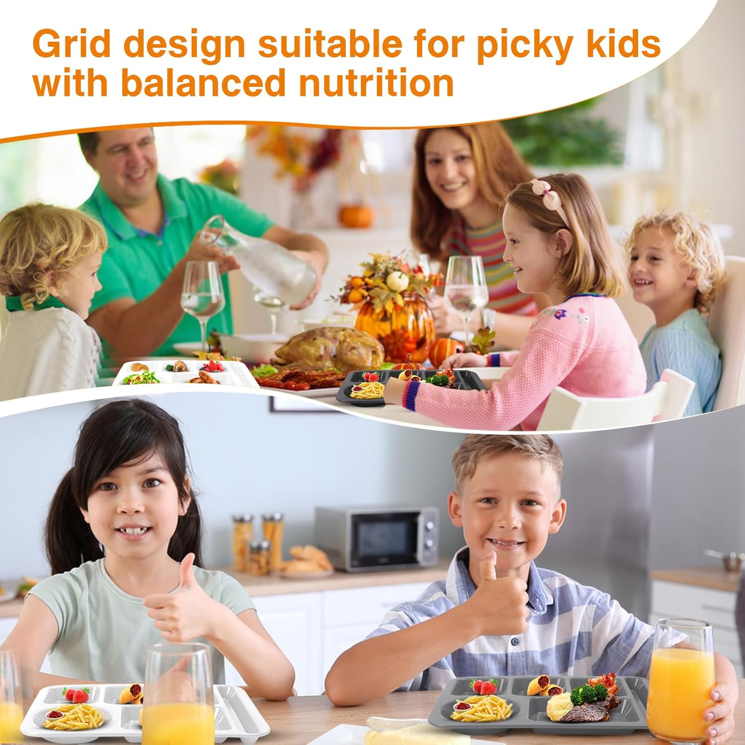 DYB DONGYONGBAO 14 Inch (3PCS) Large Divided Plates for Adults Kids, Unbreakable Wheat Straw Kids Plates With Dividers,Reusable Compartment Plates,Dishwasher & Microwave Safe - Image 3