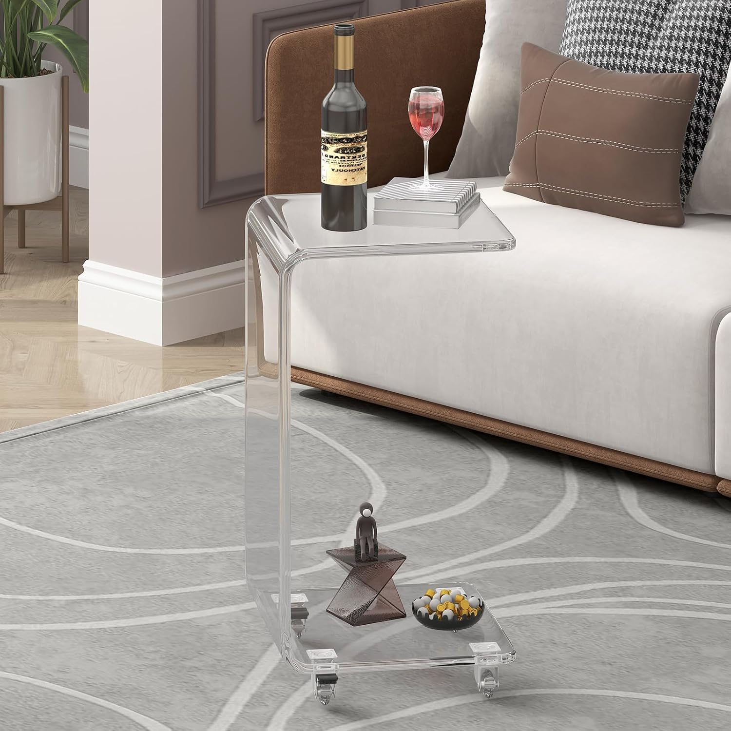 Amazon.com: MUZZ Acrylic C-Shaped Table on Wheels, Clear Rolling Side ...