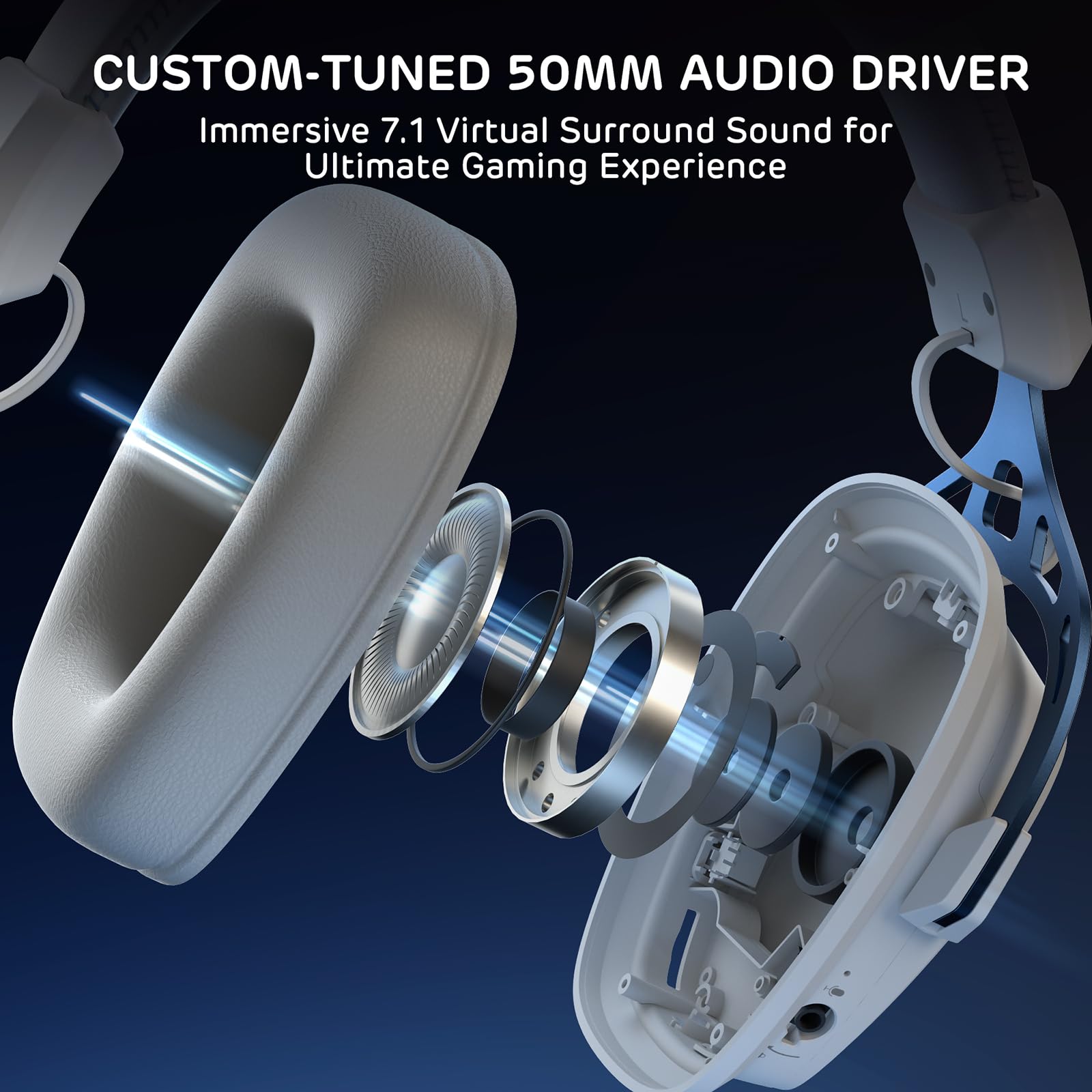 RK ROYAL KLUDGE HG103 Wireless Gaming Headset for PS5/4, Xbox, PC, Switch, BT5.3/2.4G/3.5mm Wired RGB Over Ear Headphones with Noise Canceling Mic, 50mm Drivers, 7.1 Surround Sound for FPS Game - 5