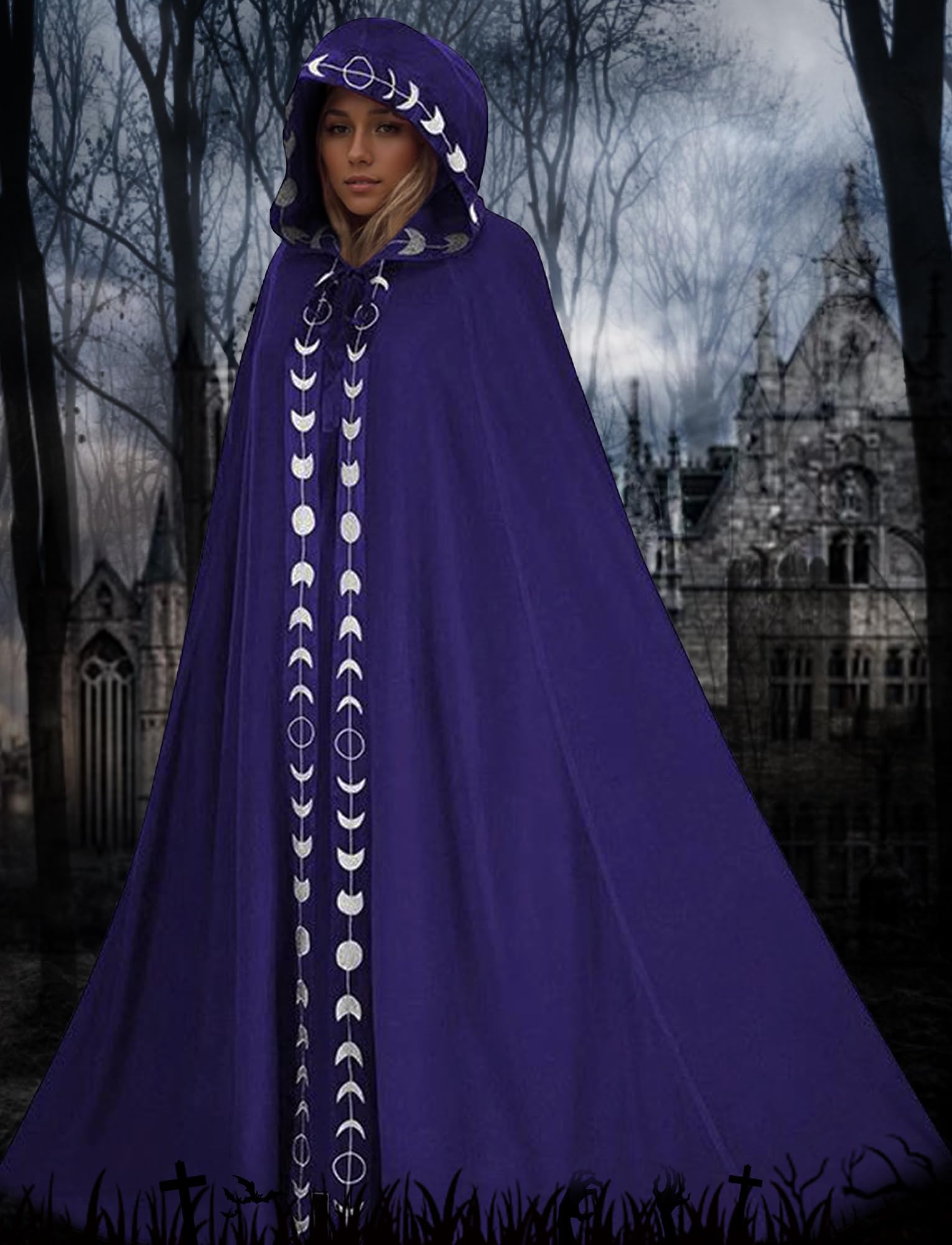 Ausing Adult Gothic Halloween Costumes Women Renaissance Hooded Robe Men Witches Witch Costume Adults Vampire Cape With Hood Jedi Wizard Cloak Accessories Capes Outfit Dresses Purple Xs - Image 2