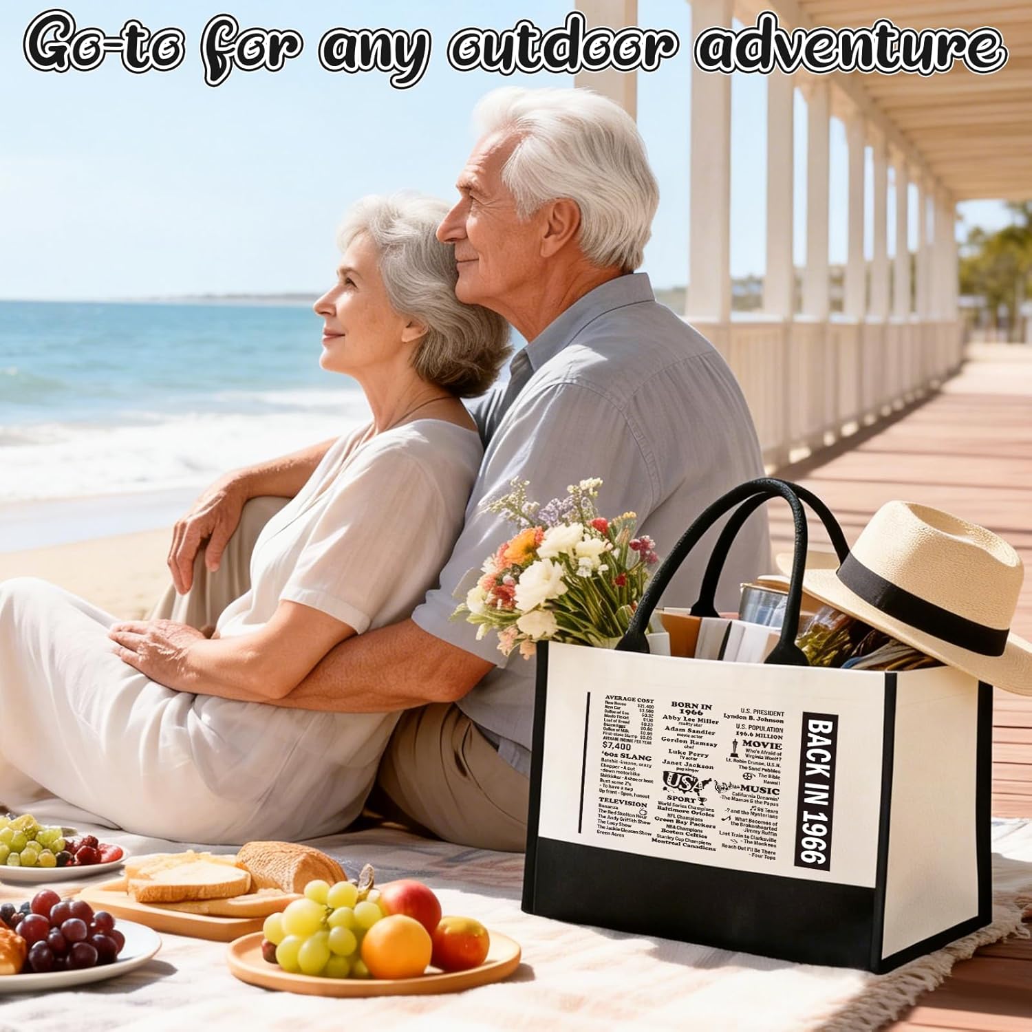 60th Birthday Gifts for Women Tote Bag, 60 Years Old Gift for Her, Happy 60th Birthday Gifts for Her Turning 60, Vintage 1966 Canvas Bday Bag - Image 2