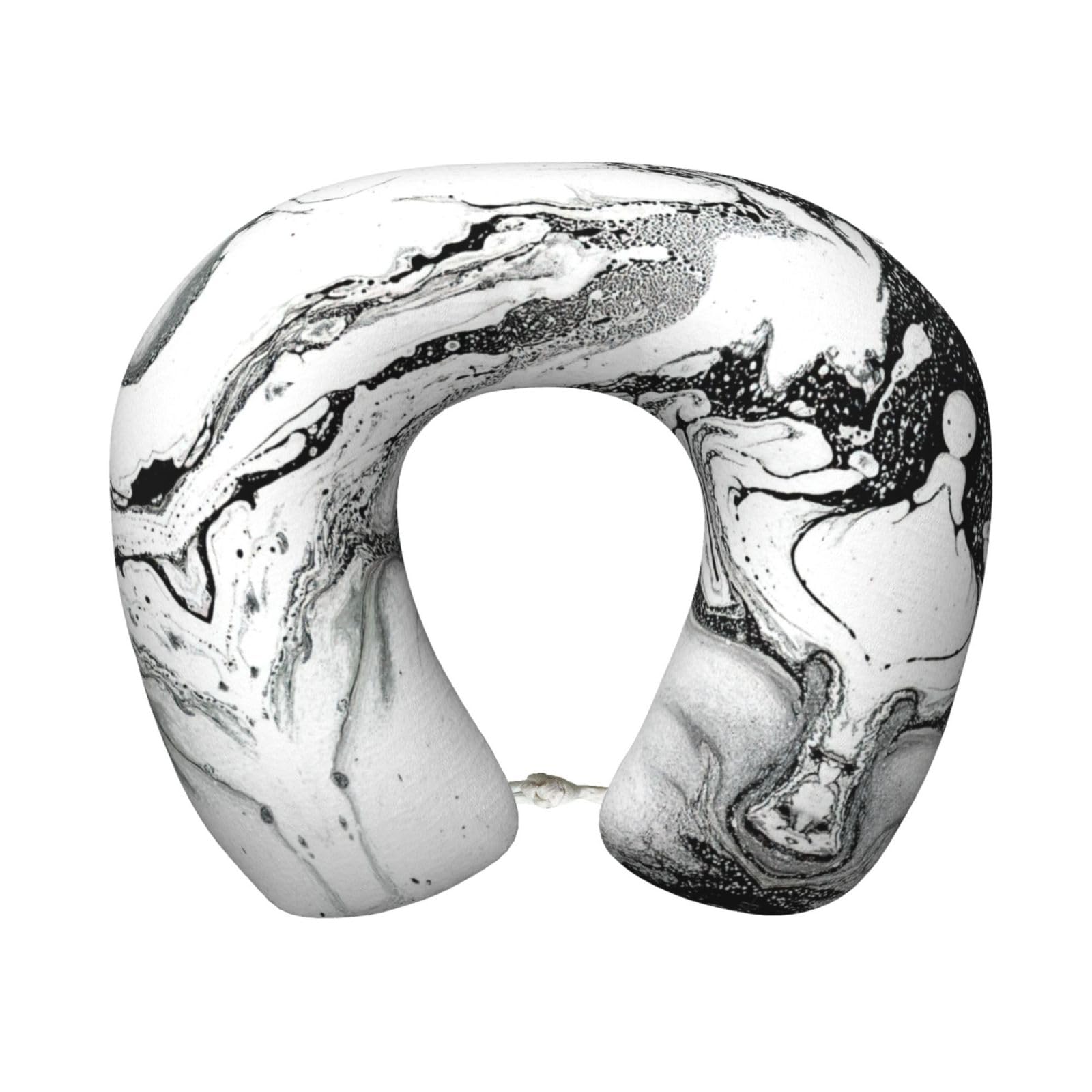 ASFgda U-Shape Memory Foam Black And White Marble Print Travel Pillow,Neck Support,Washable Cover For Airplane Car Home Office