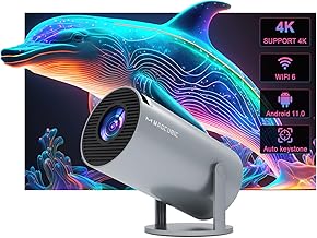 Gray Mini Portable Auto Keystone Projector, 4K/200 ANSI Smart Projector with WiFi 6, BT 5.4, 130 Inch Screen, 180 Degree Swivel, Android Operating System Built-in 14.0