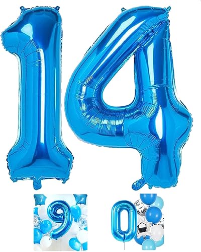 Globo azul con el número 14 de 40 pulgadas, globos grandes de Mylar para niños de 14 años de edad, decoración de fiesta de cumpleaños, boda,