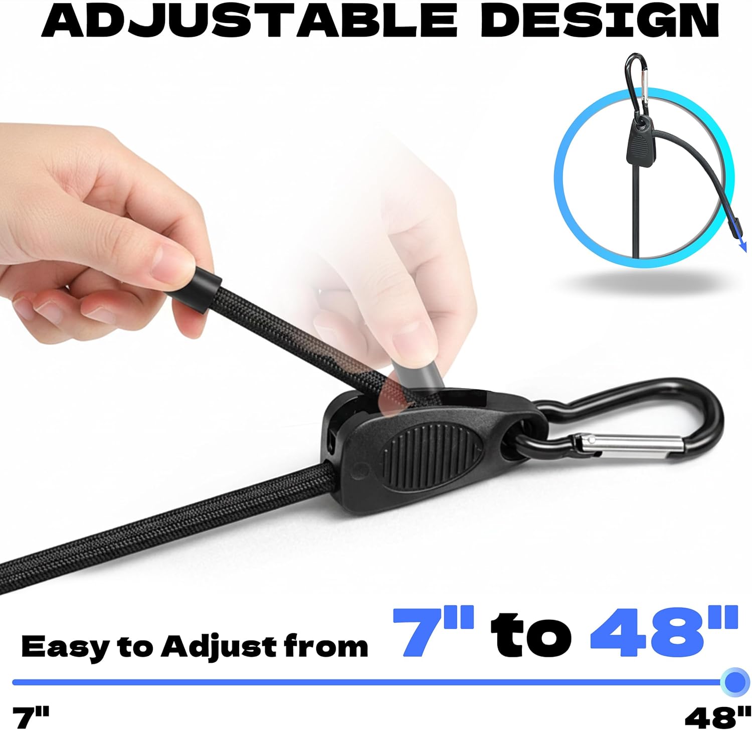 KJE 8Pcs 48" Adjustable Bungee Cords with Hooks - Black Bungee Straps, Easy to Adjust from 7" to 48", Ideal for Outdoor Tie Downs, Securing Tarps & Canvases & Cargo in Cold Hot Climates