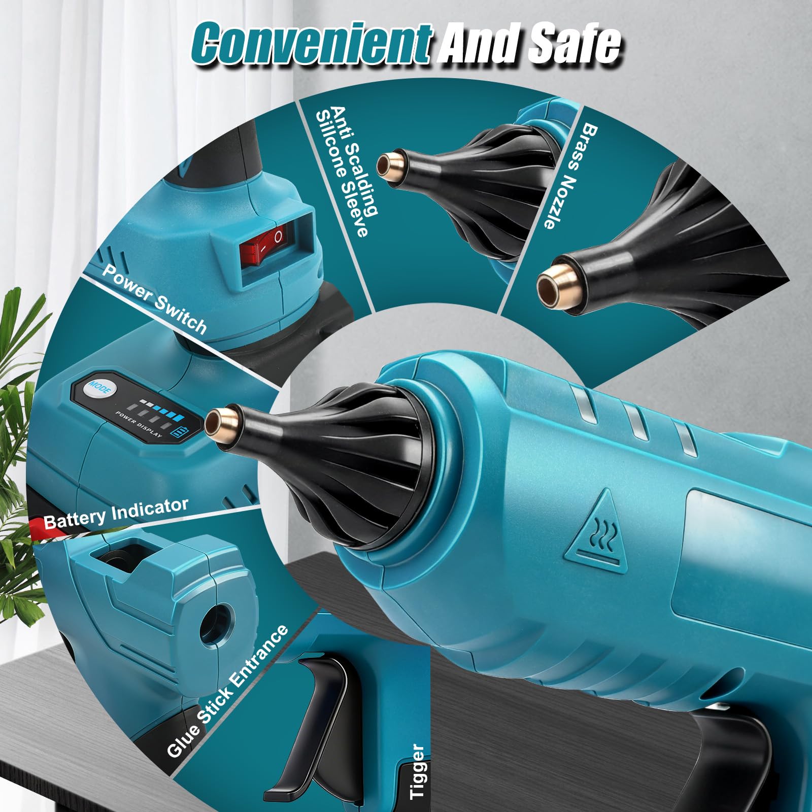 Pistolet à colle chaude compatible avec batteries Makita 18 V, pistolet à colle chaude 100 W avec 10 bâtons de colle de 11 mm, bâtonnets de colle chaude à chauffage rapide pour bricolage, bricolage