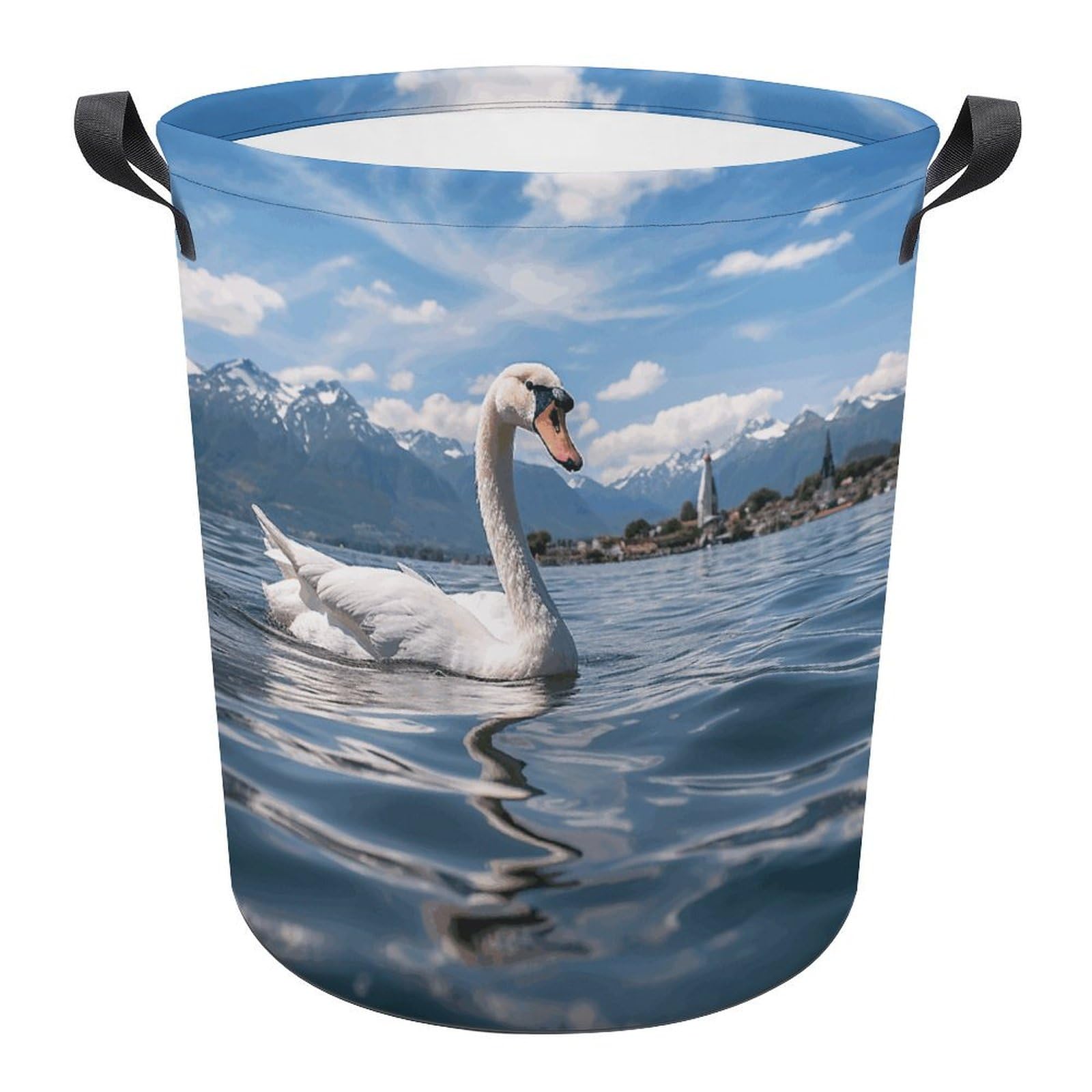 Panier à linge pliable cygne avec poignées et revêtement imperméable