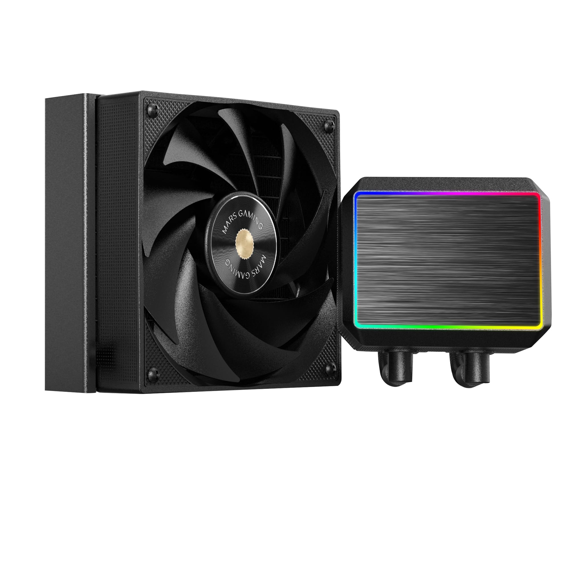 Mars Gaming ML-PROII120 Raffreddamento Liquido AIO 300W TDP, Pompa 4ª Gen Opti-Chamber Base in Rame e Microcanali, 1x Ventola 120mm FDB, Blocco in Alluminio Spazzolato con FRGB Lineare, Nero