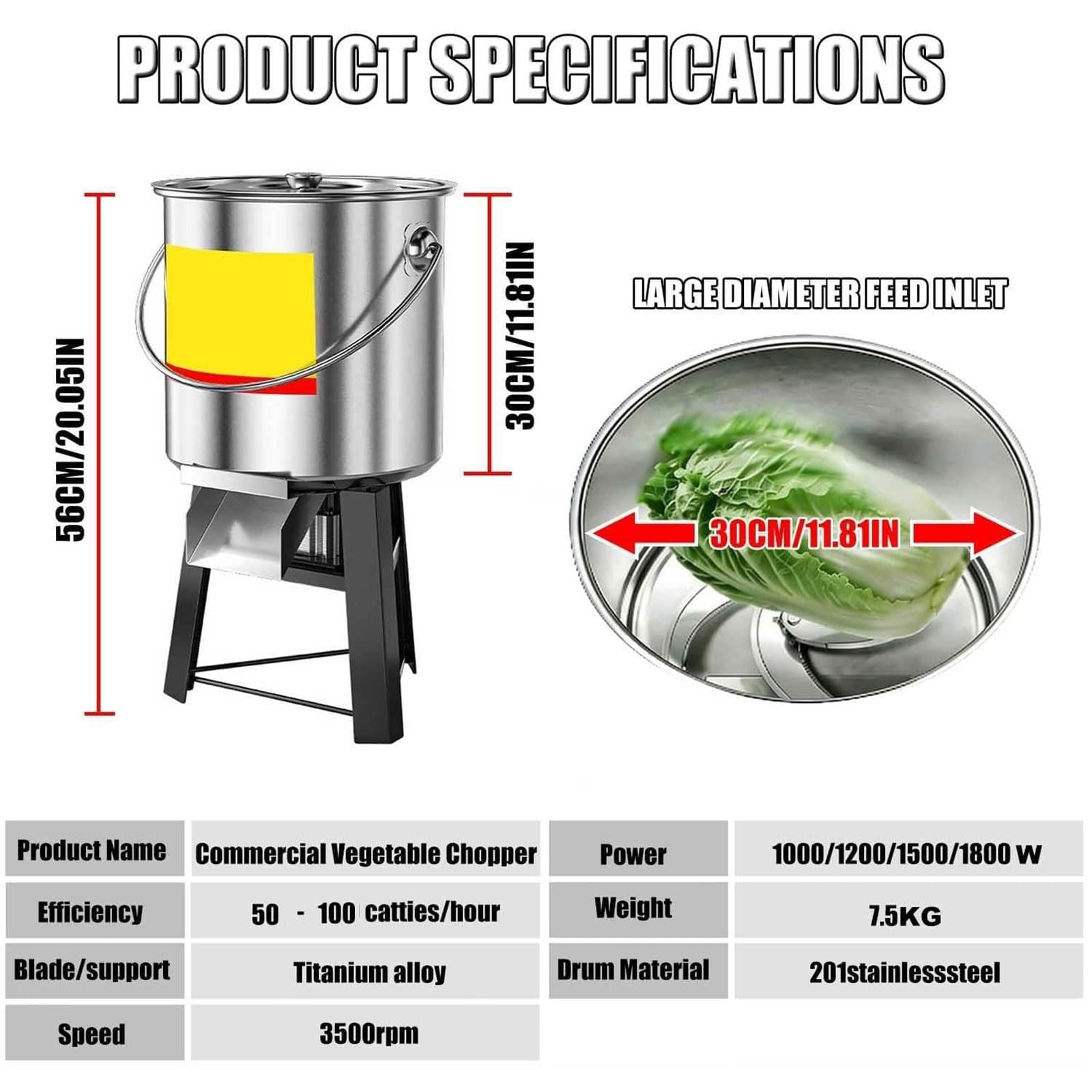 Picador de alimentación de aves de corral 1000W Trituradora de césped de acero inoxidable Trituradora de granja multifuncional para hojas de paja Roots Procesamiento de frutas Durable Fácil limpieza U