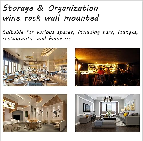 Miniatura 7 de Estante de metal para 7 botellas de vino, soporte para vino montado en la pared con estantes, estante de bar para licor, estante flotante para copas
