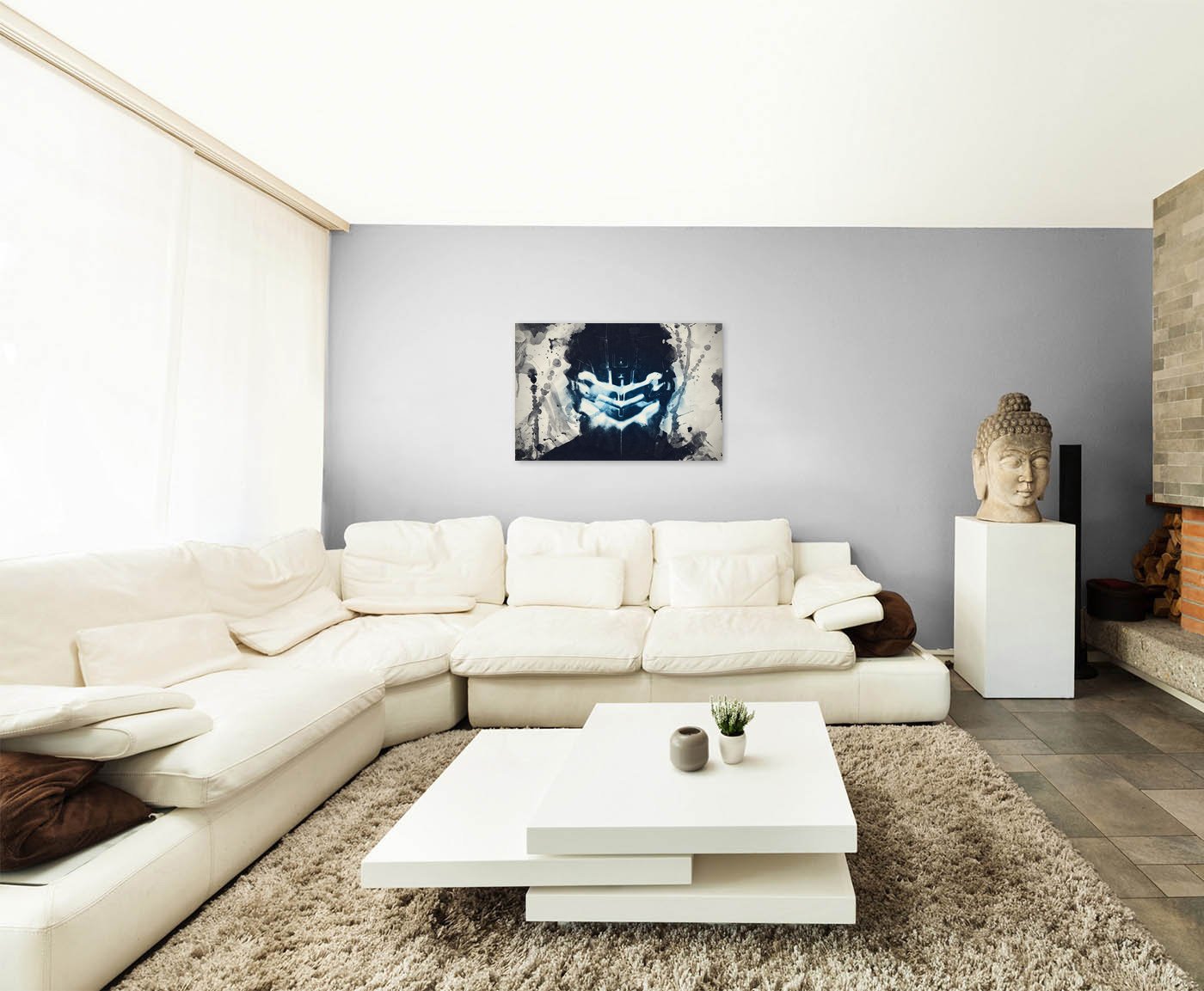 Caro-Art Dead Space Splash Art 90x60cm Schwarz Blau Game Aquarell Leinwandbild auf Keilrahmen Wandbilder