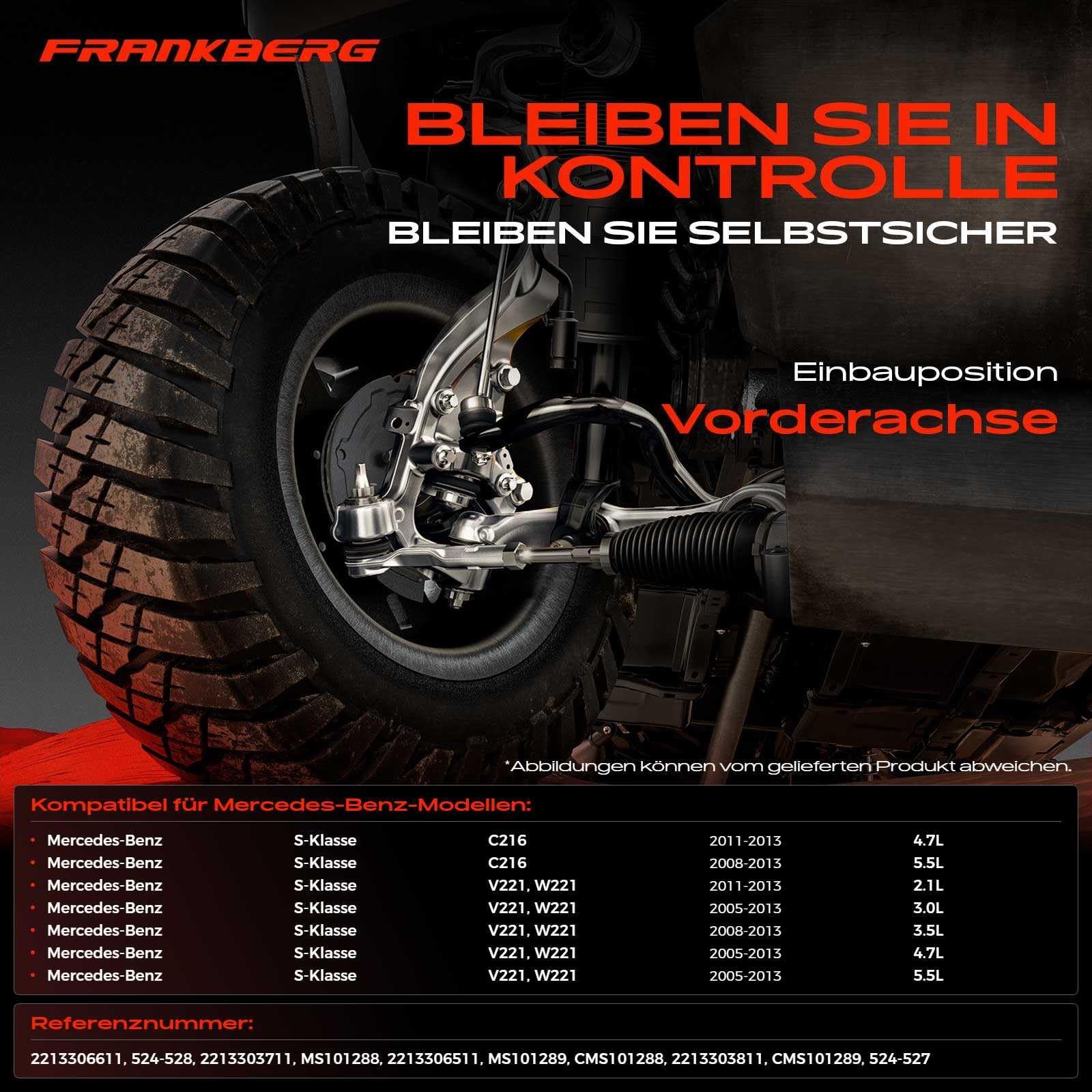Frankberg 2 x wahacz przedni, lewy, prawy, dolny, kompatybilny z klasą S W221, S250, S320, S350, S450, S500, 2005-2013, klasa S Coupe C216 CL500 2008-2013, zamiennik # 2213303711