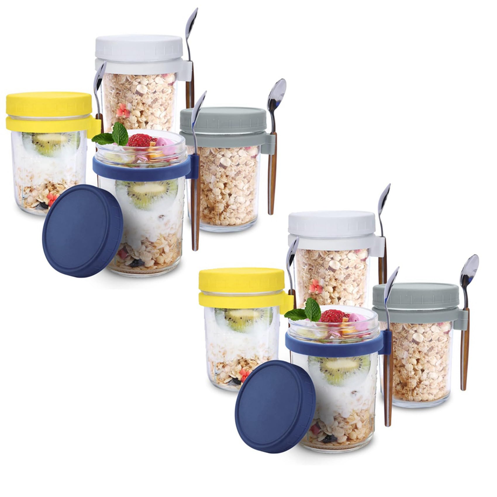 Hndhbfgrt 8Pack Overnight Oats Jars with Lids and Spoons, Reusable Glass Overnight Oats Container with Measurement Marks