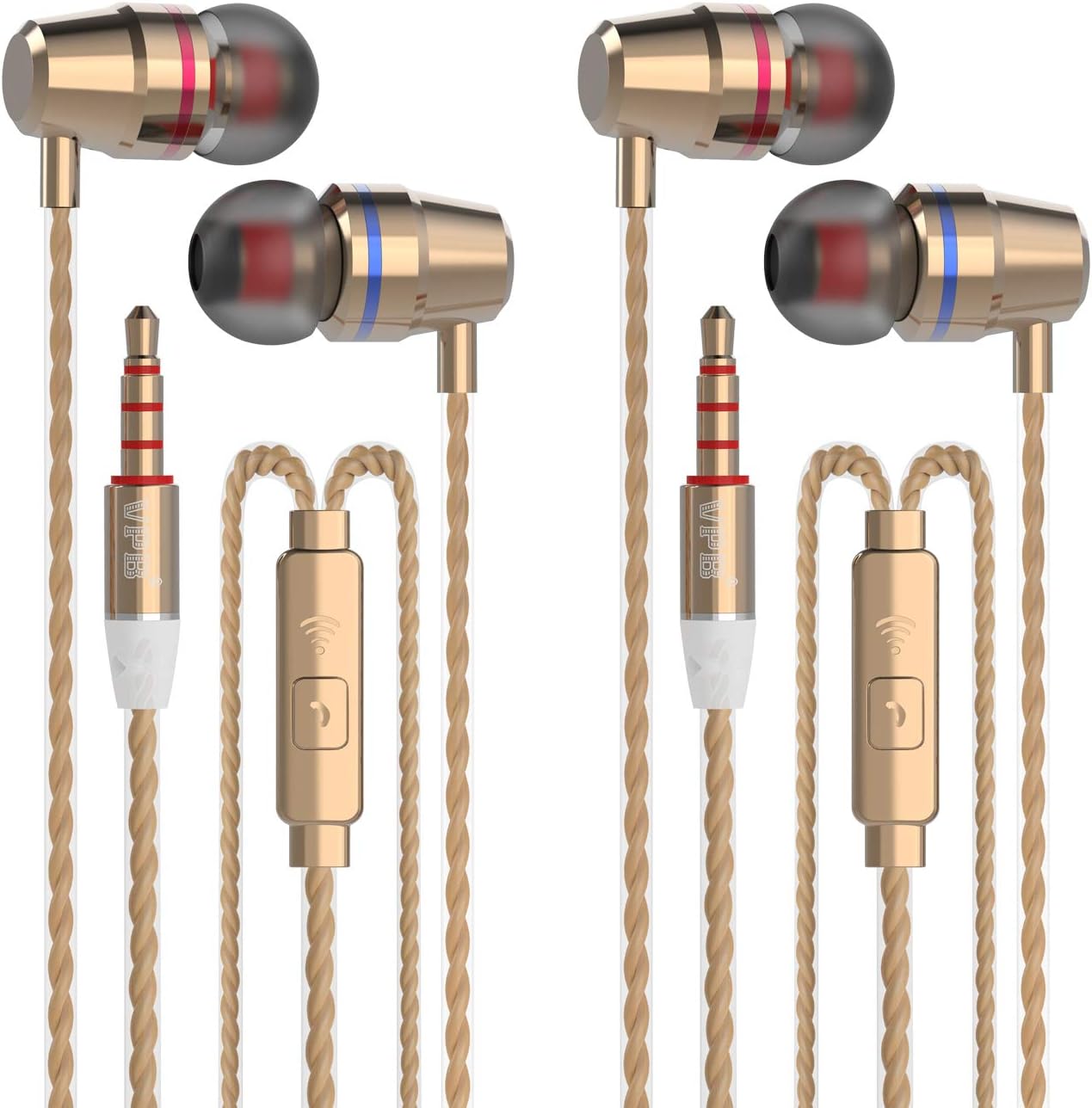 (2XGolden) in Ear Headphones with Microphone 3.5mm Earbuds for iPhone Samsung Smart Phones Android