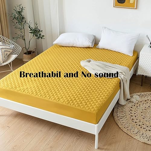 Miniatura 5 de Funda protectora de colchón impermeable color amarillo, sábana bajera acolchada con bolsillo profundo, para niños, adultos, ancianos (amarillo,