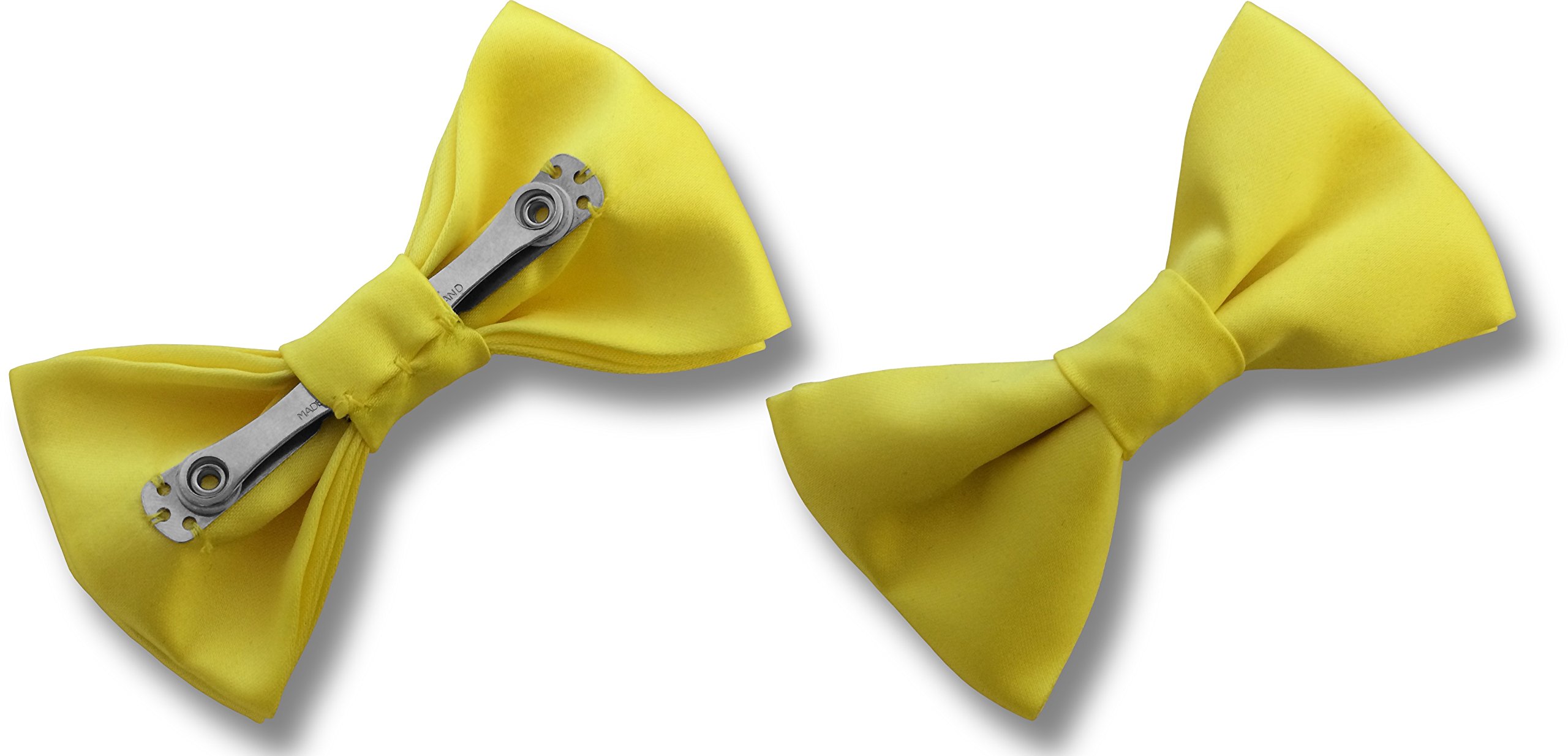 Great British Tie Club Men's Satin CLIP ON Bow Ties (Yellow)