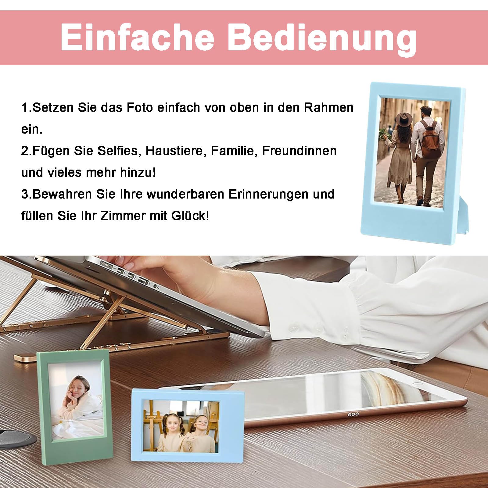 Ziyonix 8 stuks mini-fotolijsten 9,2 x 6,1 cm mini-fotolijsten voor Polaroid-foto's, kleine 3 inch fotolijst, kleurrijk, kleine fotolijst, compatibel