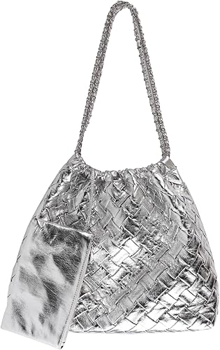 Bolso de mano tejido para mujer, bolso de mano de cuero vegano, bolsos grandes con bolso, bolsa de hombro, estilo hobo casual
