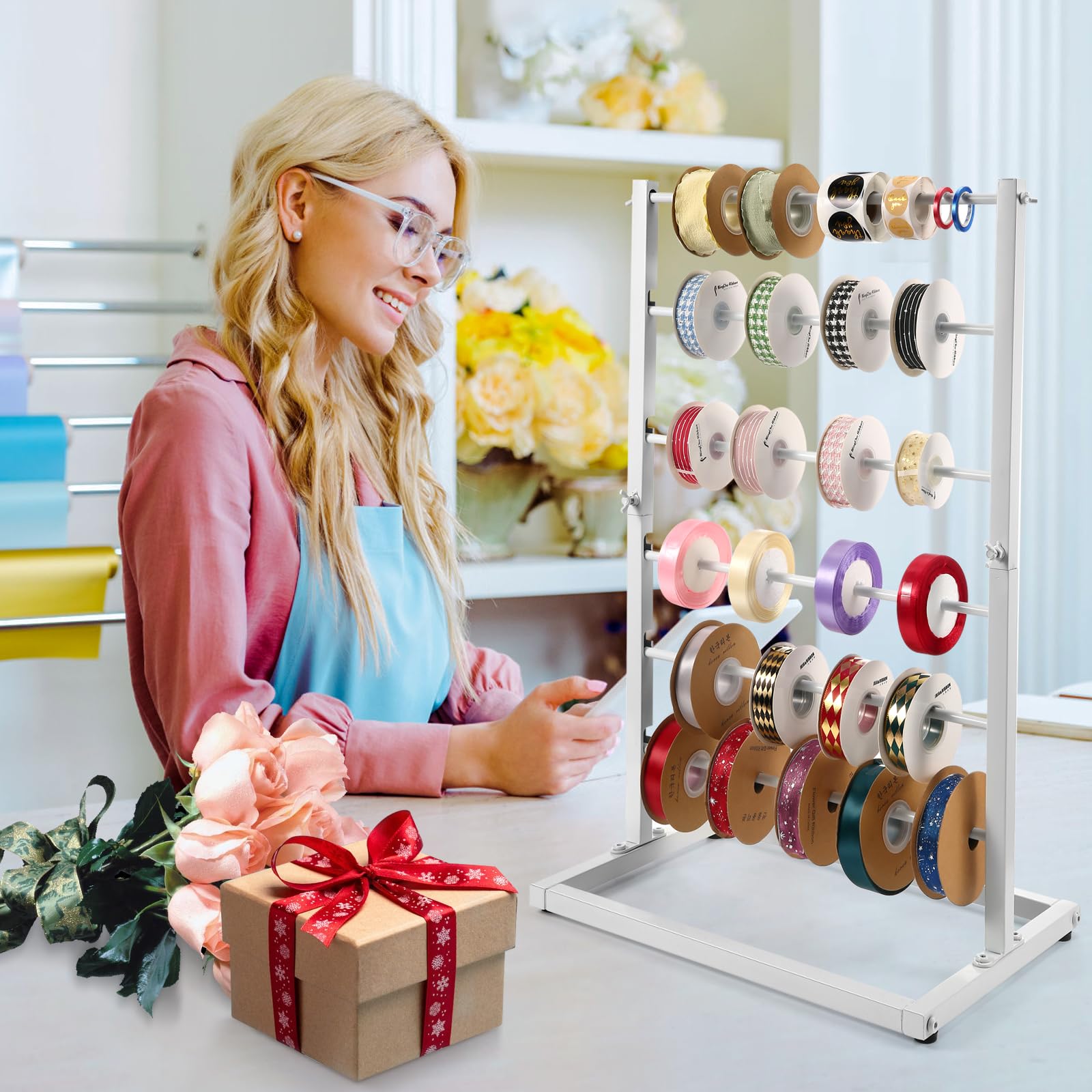 Organizador de almacenamiento de cinta de gran capacidad de 6 niveles, soporte de bobina de cinta de metal para manualidades, cinta washi, suministros de artes y manualidades, estante de cinta para