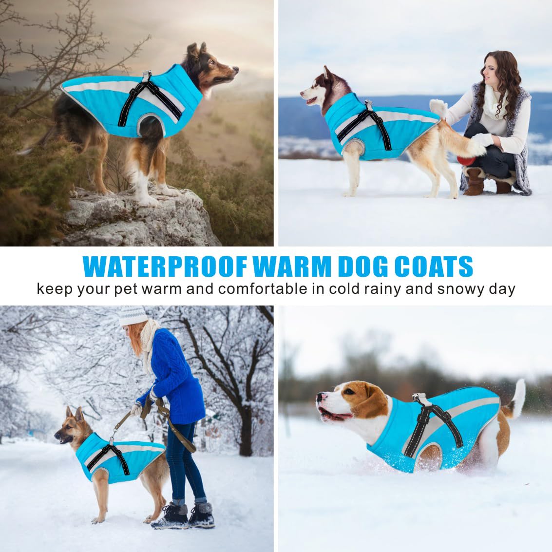 Abrigo Impermeable para Perros con Tirantes,Chaqueta Térmica de Invierno a Prueba de Viento Ropa para Mascotas Abrigos Perro para Pequeños Medianos Grande Perros (Azul, 4XL)