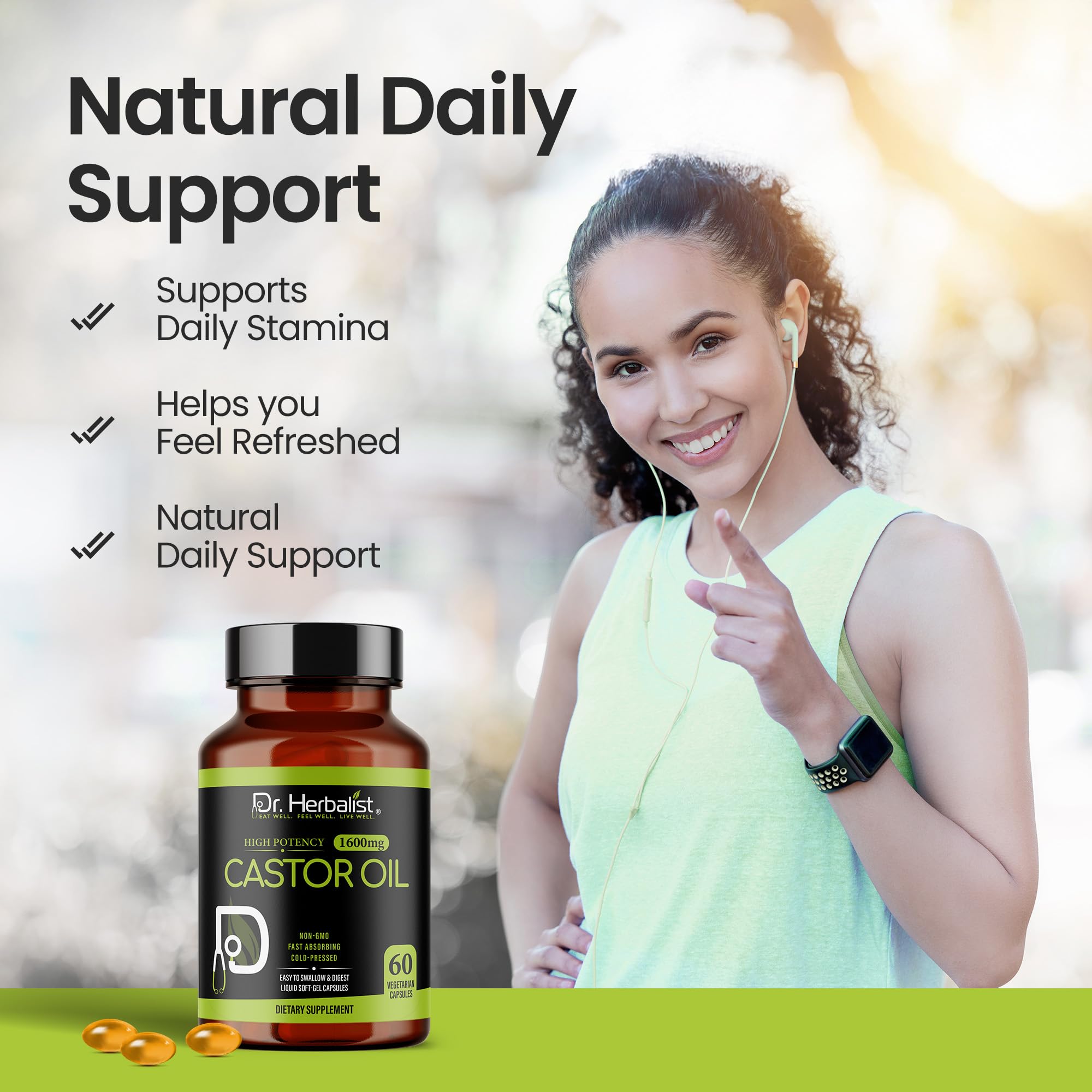 Dr. HERBALIST Castor Oil Capsules 1600mg - Cold-Pressed Ricinus Communis Seed Oil, No Fennel - 60 Easy-Swallow Vegetarian Softgels (30 Servings) - Castor Oil Pills for Hair & Skin - Halal — Amazon image 8