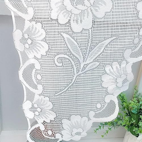 Miniatura 4 de ZZC Cortina transparente con lazo blanco con lazo, elegante cortina de encaje floral semitransparente, cenefa para decoración de media ventana,