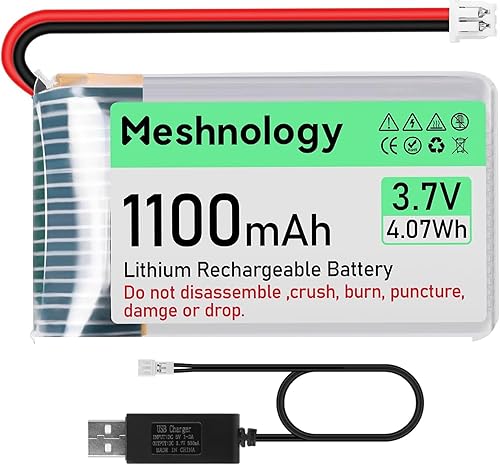 Batería Li de 3.7 V 1100 mAh con cable de cargador USB 102540 1S LiPo batería con placa de protección, cinta de goma aislada y enchufe micro JST