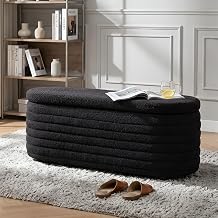 Ya-Home Faux Fur Storage Bench, Entrance Bench, Pouffe, Bedroom, End of Bed, Volume 120L, Black