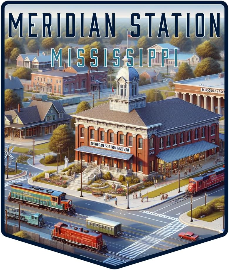 Meridian Station Mississippi Pentagon Shield Souvenir - 3-Inch Vinyl Magnet