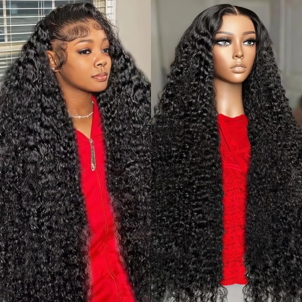 mengkai 13x6 Drawstraing Deep Wave Glueless Lace Front Wigs Human Hair Pre Plucked Water Wave Glueless Flexi-Fit Drawstring 13x6 Frontal Lace Fluffy Curly Lace Front Human Hair Wigs Pre-Cut 14 Inch