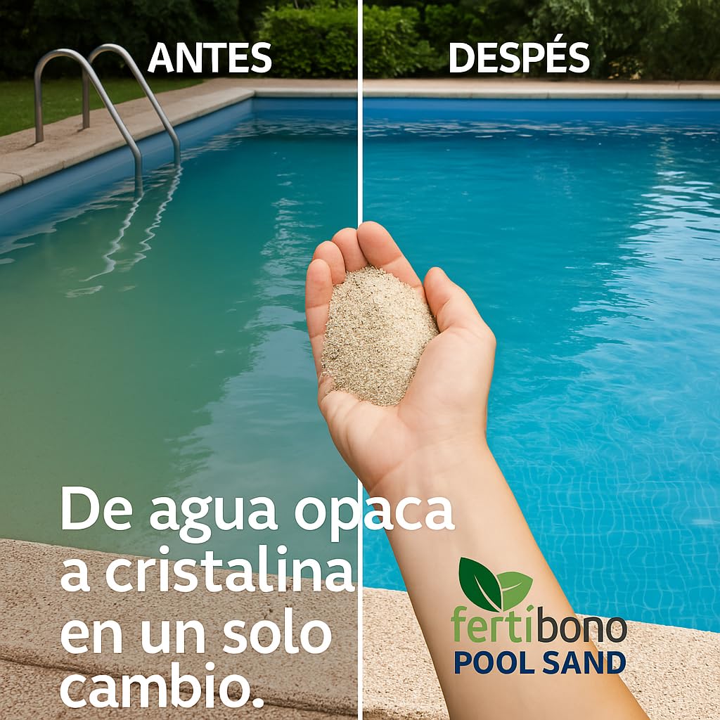 FERTIBONO Pool Sand – Arena de Sílice para Filtros de Piscina 0,4–0,8 mm – Alta Pureza 99% – Agua Cristalina Todo el Verano – Saco de 25 kg