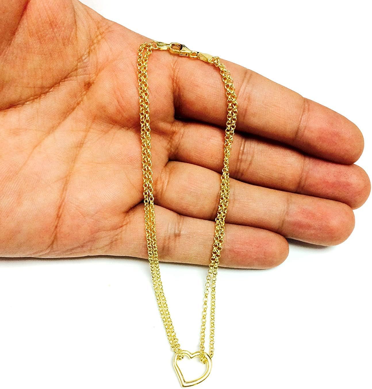 Jewelry Affairs 10K Yellow Gold Double Strand With Heart Anklet, 10"