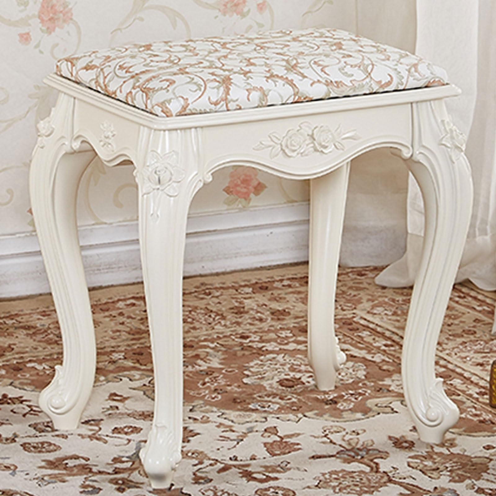 Silla de maquillaje tapizada con patas de ABS estables y asiento cuadrado mullido para tocador