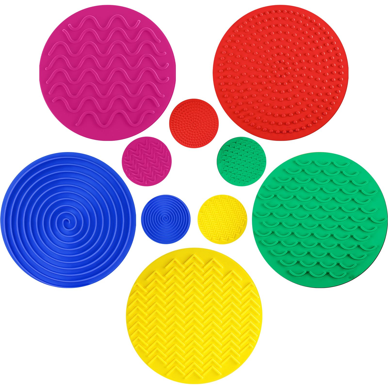 Lenwen 10 Pcs Sensory Mat Discs Sensory Stepping Circles Pads Textured Tactile Toys Stimulation for Calming Play and Early Learning Kids Matching Game Disorder Children ADHD(Classic Color)