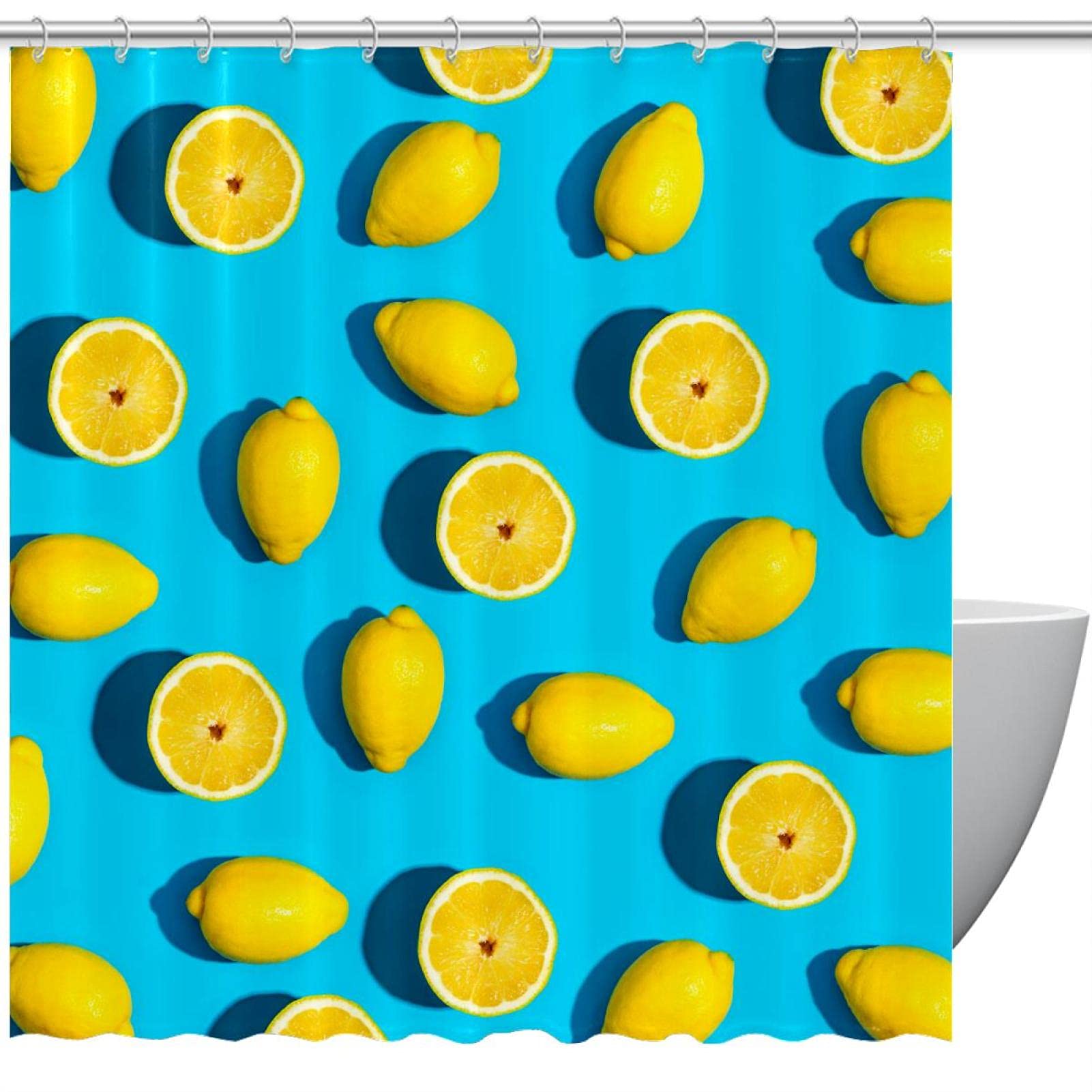 Rideau de douche fruits jaunes et bleu pour illuminer votre routine matinale en douceur