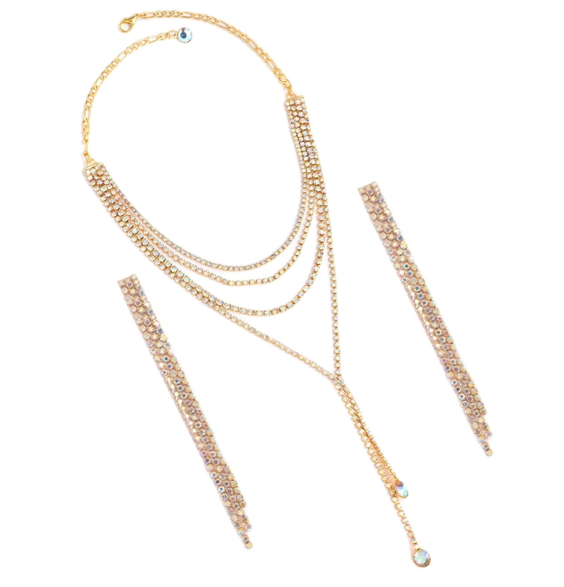 VAMA Fashions Jewellery Golden Crystal Layered Tassel Glittering Rhinestone Necklace Set With Earrings for Girl Women. (Short Necklace for girls) (B0CY9D8R7J) Amazon Price History, Amazon Price Tracker