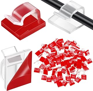 Blulu 100 Pack Clear Adhesive Cable Clips - Wire Organizers for Holiday Lights, Desk, Car, Ethernet, Strong Hold Cord Management