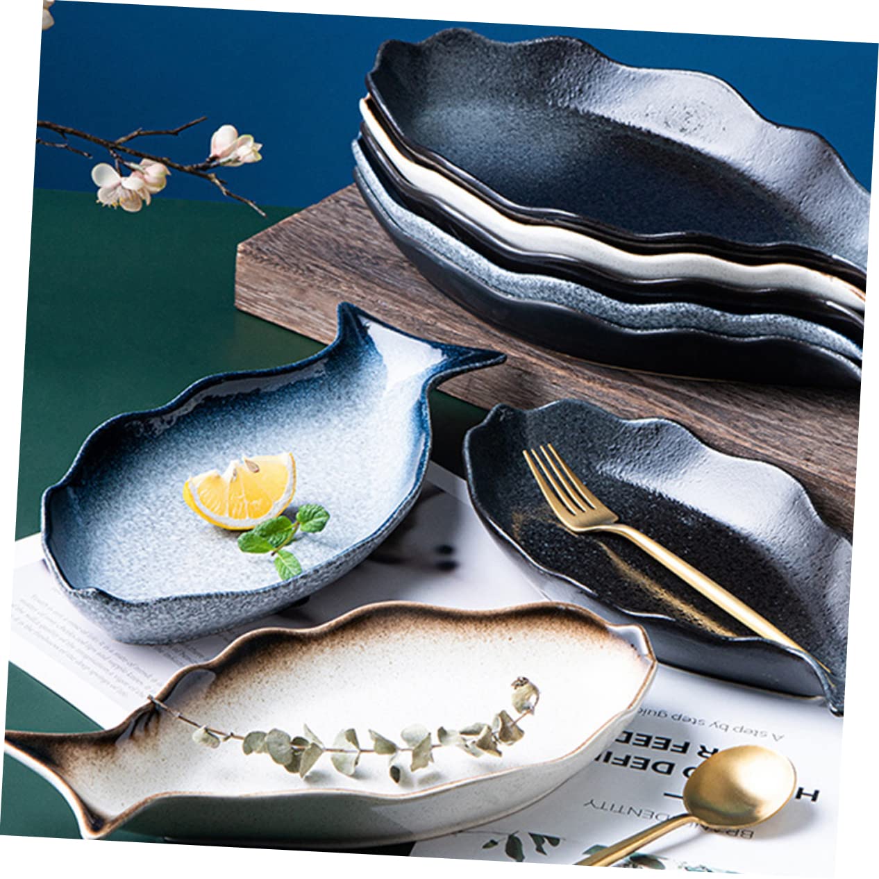 Garneck 12 Inch Fish Shaped Ceramic Plate Elegant Serving Platter for Appetizers Desserts and