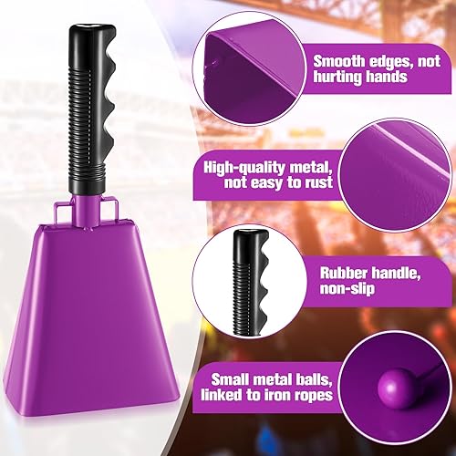 Miniatura 3 de Paquete de 6 campanas de vaca a granel, cencerros de metal con asa, campanas de animación para graduación, campanas sólidas para escuela, campanas