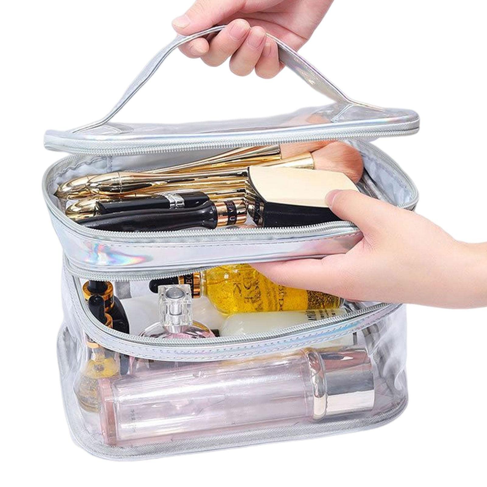 Rianpesn Rianpesn Neceser Transparente - Bolsa de Maquillaje Grande Transparente,Bolsa de Maquillaje de Viaje, Bolsas Impermeables con Cremallera, Bolsa de Aseo portátil, Bolsa de Aseo espaciosa para niñas