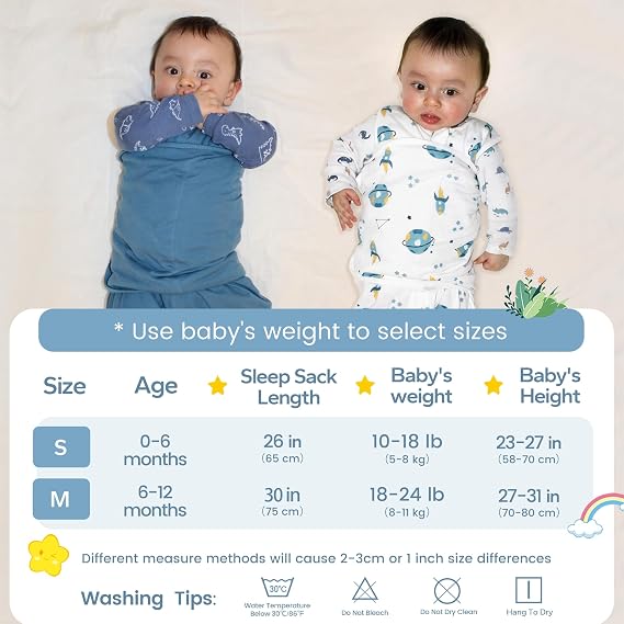 ZIGJOY Sleep Sack Swaddle 0.5 TOG Baby Wearable Blanket 100% Cotton Baby Swaddle Blanket for Newborns 0-6 Months for Boy Girl, Blue&Space