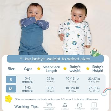 ZIGJOY Sleep Sack Swaddle 0.5 TOG Baby Wearable Blanket 100% Cotton Baby Swaddle Blanket for Newborns 0-6 Months for Boy Girl, Blue&Space