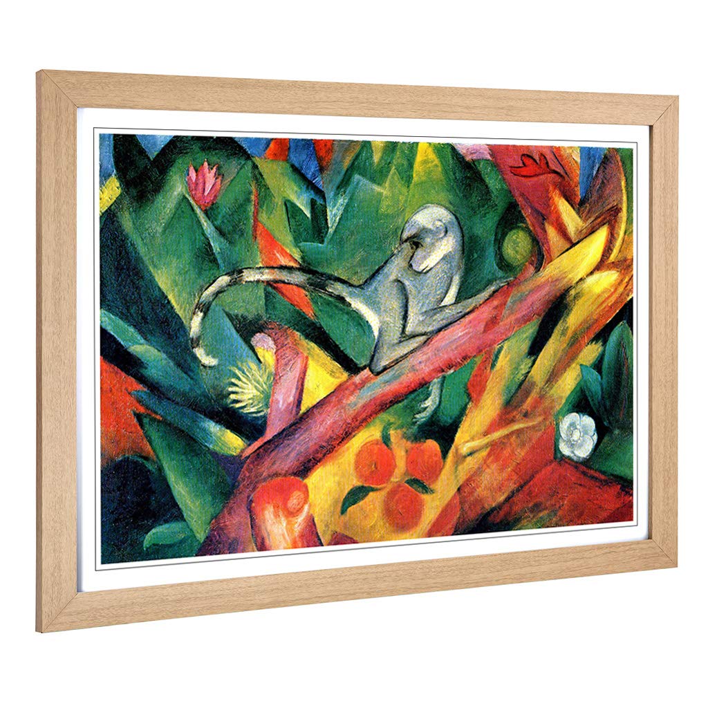 Big Box Art Framed Print of Franz Marc Monkey Design | Wall Art Picture | Home Decor for Kitchen, Living, Dining Room, Lounge, Bedroom, Hallway, Office, Oak, A2 / 24.5x18 Inch / 62x45cm
