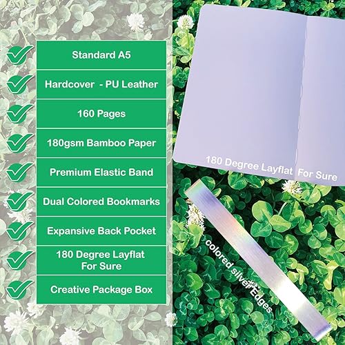 Miniatura 3 de Cuaderno de puntos de 180 GSM, papel blanco grueso de bambú, 160 páginas, cuadrícula de puntos de 0.197 x 0.197 in, encuadernación plana, bordes