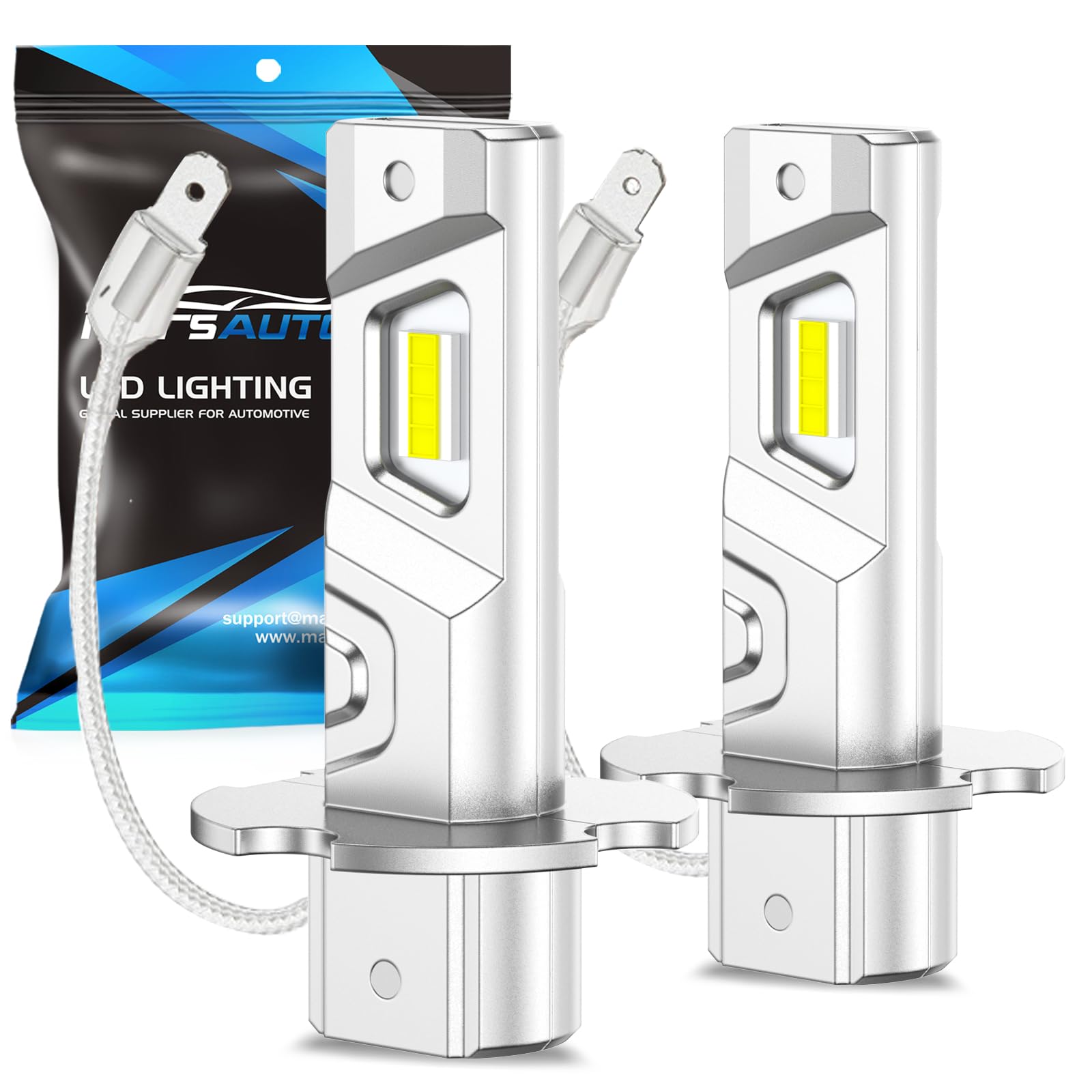 Marsauto H3 LED Bulb H3 LED Fog Light Bulb, 6000K White 600% Brightness Strong Penetration, H3ll/H3 Fog Light Bulbs 1:1 Mini Size Fog Lights for Car, Turck, Pack of 2