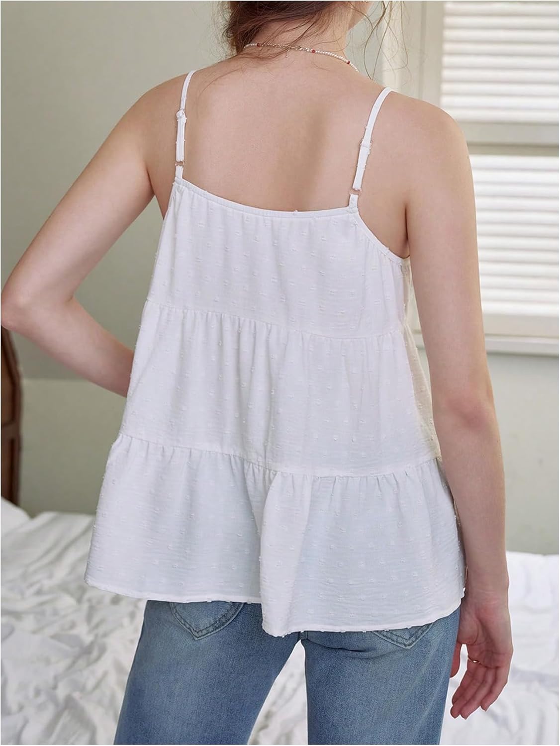 SOLY HUX Women's Summer Ruffle Tie Front Tops Spaghetti Strap Scoop Neck Babydoll Camisole Top - Image 2