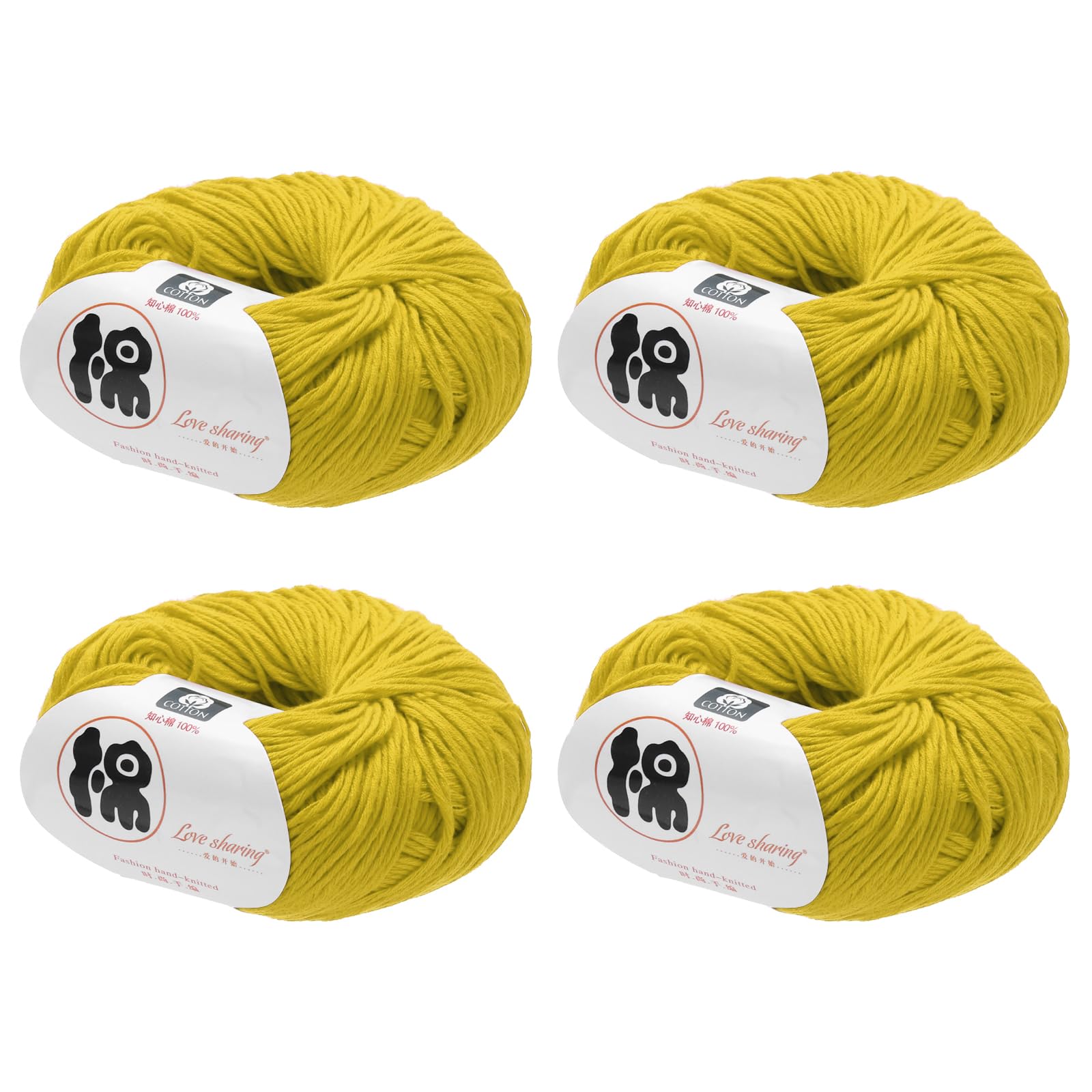 Rebower Cotton Yarn,100% Cotton Soft Knitting Yarn [for Hand DIY Bag Cushion Crocheting Knitting Projects Home Decor], -4 Skeins/4×218yards/4×4.54oz/Dark Yellow