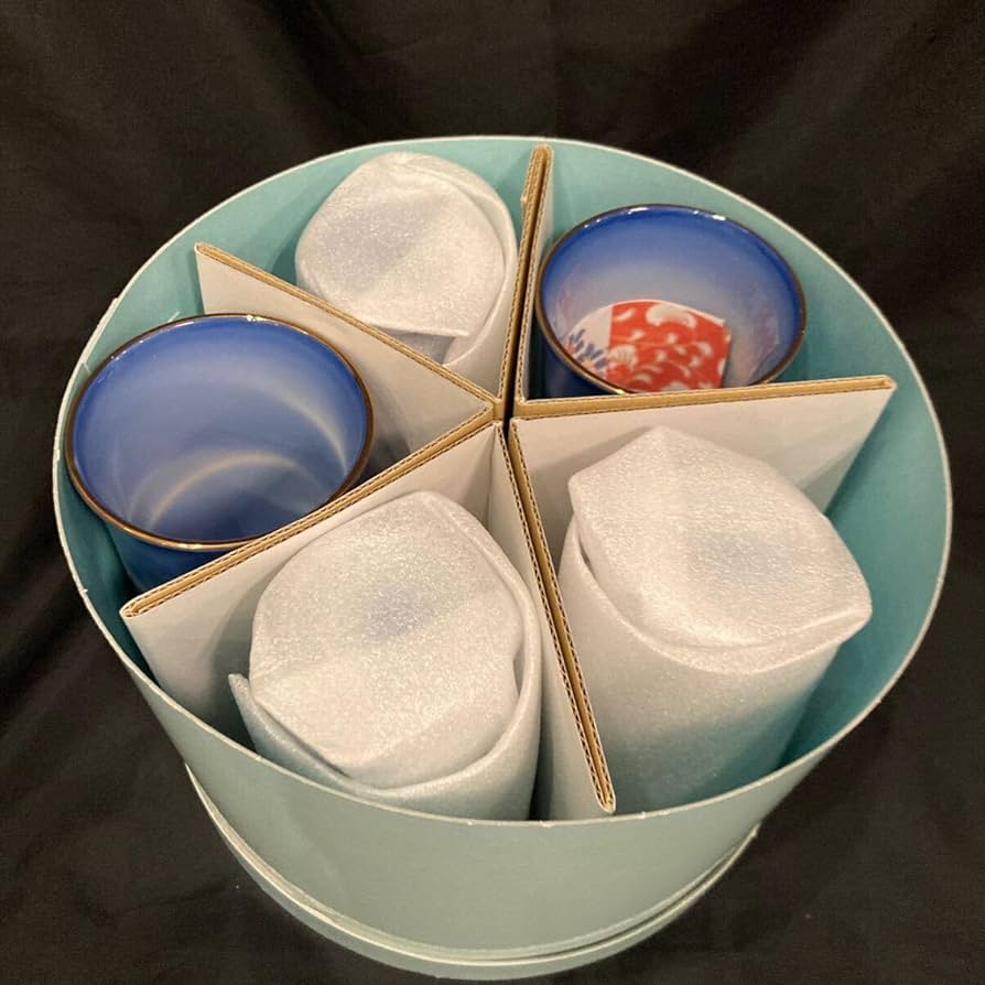 Amazon.co.jp: 有田焼 浅秀 湯呑5客 セット 陶器 ブルー系 青色